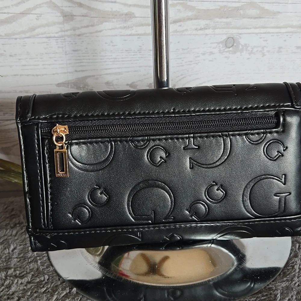 GUESS Black Embossed Logo Wallet with Gold Plaque